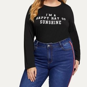 Black With White Letter Print Long-Sleeve Shirt